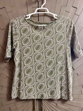 Chico's 100% Cotton Olive Green Elbow Sleeve Tee T-Shirt Top Size 2 Large